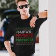 Xmas Santas Favorite Firefighter Ugly Christmas Sweater Long Sleeve T-Shirt Gifts for Him