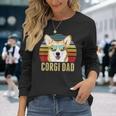 Corgi Dog Dad Vintage Retro Sunset Beach Vibe Fathers Day Long Sleeve T-Shirt Gifts for Her
