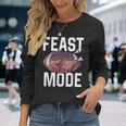 Feast Mode Football Turkey Funny Thanksgiving Day Gift Men Women Long Sleeve T-shirt Graphic Print Unisex Gifts for Her