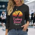 Fishing Queen Damen Langarmshirts mit Angler-Sonnenuntergang und Spruch Geschenke für Sie