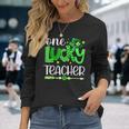 Green Leopard Shamrock One Lucky Teacher St Patricks Day Long Sleeve T-Shirt Gifts for Her