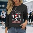 Lets Get Lit Pajamas Dinosaur Ugly Christmas Sweater Long Sleeve T-Shirt Gifts for Her