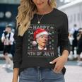 Santa Joe Biden Happy 4Th Of July Ugly Christmas Sweater V3 Men Women Long Sleeve T-shirt Graphic Print Unisex Gifts for Her