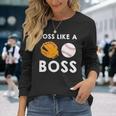 Softball Toss Like A Boss Sports Pitcher Team Ball Glove Cool Long Sleeve T-Shirt Gifts for Her