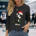 Tuxedo Cat Meow Santa Tuxie Christmas Tree Lights Cat Catmas Long Sleeve T-Shirt Gifts for Her