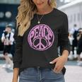 Vintage Pink Peace Sign 60S 70S Hippie Retro Peace Symbol Long Sleeve T-Shirt T-Shirt Gifts for Her