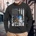 American Flag Welder Patriotic Fathers Day Long Sleeve T-Shirt Gifts for Old Men