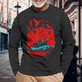 Art Birds And Boat In Ocean Under Red Sky Long Sleeve T-Shirt Gifts for Old Men