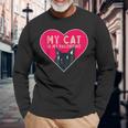 My Cat Is My Valentine Kitten Lover Heart Valentines Day V2 Long Sleeve T-Shirt Gifts for Old Men