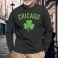 Chicago St Patricks Day Pattys Day Shamrock Long Sleeve T-Shirt Gifts for Old Men