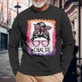 Cna Nurse Life Bleached Pink Leopard Messy Bun Long Sleeve T-Shirt Gifts for Old Men