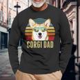 Corgi Dog Dad Vintage Retro Sunset Beach Vibe Fathers Day Long Sleeve T-Shirt Gifts for Old Men