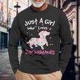 Dachshund Wiener Dog Just A Girl Who Loves Dachshunds Dog Silhouette Flower Doxie Long Sleeve T-Shirt Gifts for Old Men