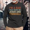 Im A Dad That Runs On Jesus Cornhole Christian Vintage Long Sleeve T-Shirt Gifts for Old Men