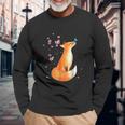 Fox Japanese Cherry Blossom Flower Vintage Men Women Long Sleeve T-Shirt T-shirt Graphic Print Gifts for Old Men