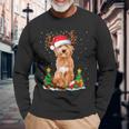 Goldendoodle Christmas Tree Lights Pajama Dog Xmas Men Women Long Sleeve T-shirt Graphic Print Unisex Gifts for Old Men
