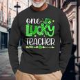 Green Leopard Shamrock One Lucky Teacher St Patricks Day Long Sleeve T-Shirt Gifts for Old Men