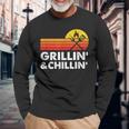 Grilling And Chilling Smoke Meat Bbq Home Cook Dad Men Long Sleeve T-Shirt Gifts for Old Men