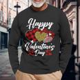 Happy Valentines Day Hearts With Leopard Plaid Valentine Long Sleeve T-Shirt Gifts for Old Men