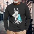 Husky Tattoo I Love Dad Fathers Day Long Sleeve T-Shirt Gifts for Old Men