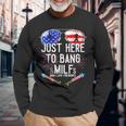 Just-Here To Bang & Milfs Man I Love Fireworks 4Th Of July Long Sleeve T-Shirt T-Shirt Gifts for Old Men