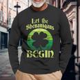 Let The Shenanigans Begin Retro Shamrock Fun St Patricks Day Long Sleeve T-Shirt Gifts for Old Men
