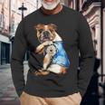 I Love Dad Tattoo English Bulldog Dog Dad Tattooed Long Sleeve T-Shirt Gifts for Old Men