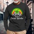 Lucky To Be A Social Worker St Patricks Day Rainbow Long Sleeve T-Shirt Gifts for Old Men