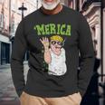 Merica Trump Bae Smoking Weed Cannabis 420 Stoner Long Sleeve T-Shirt Gifts for Old Men