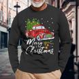 Merry Christmas Vintage Wagon Red Truck Pajama Family Party Men Women Long Sleeve T-shirt Graphic Print Unisex Gifts for Old Men
