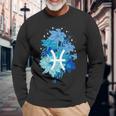 Pisces Flowers Periwinkle Long Sleeve T-Shirt T-Shirt Gifts for Old Men