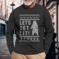 Polar Bear Lets Get Lit Xmas Ugly Christmas Long Sleeve T-Shirt Gifts for Old Men