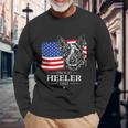 Proud Cattle Dog Heeler Dad American Flag Patriotic Dog Long Sleeve T-Shirt Gifts for Old Men