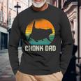 Retro Vintage Style Fat Daddy Cat Meme Chonk Cat Dad Long Sleeve T-Shirt Gifts for Old Men