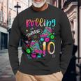 Rolling Into 10Th Birthday Leopard Roller Skates 10 Yrs Old Long Sleeve T-Shirt Gifts for Old Men