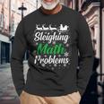 Sleighing Math Problems Funny Christmas Mathematics Teacher Men Women Long Sleeve T-shirt Graphic Print Unisex Gifts for Old Men