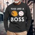 Softball Toss Like A Boss Sports Pitcher Team Ball Glove Cool Long Sleeve T-Shirt Gifts for Old Men