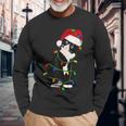 Tuxedo Cat Meow Santa Tuxie Christmas Tree Lights Cat Catmas Long Sleeve T-Shirt Gifts for Old Men