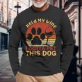 Vintage Hold My Wine I Gotta Pet This Dog Adoption Dad Mom Long Sleeve T-Shirt Gifts for Old Men