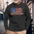 Vintage Proud Air Force Grandpa American Flag Veteran Long Sleeve T-Shirt Gifts for Old Men