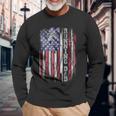 Vintage Usa Flag Proud Running Dad Runner Silhouette Long Sleeve T-Shirt Gifts for Old Men