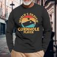 World Okayest Cornhole Player Cornhole Long Sleeve T-Shirt Gifts for Old Men