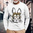 Cute Bunny Wearing Glasses Leopard Easter Day Long Sleeve T-Shirt Gifts for Old Men