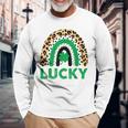 Lucky Shamrock Leopard Print Rainbow St Patricks Day Long Sleeve T-Shirt Gifts for Old Men