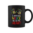 Autism Awareness Mom Dad I Am His Voice Hes My Heart Coffee Mug