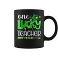 Green Leopard Shamrock One Lucky Teacher St Patricks Day Coffee Mug