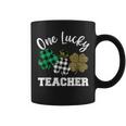 One Lucky Teacher Shamrock Leopard Plaid St Patricks Day Coffee Mug
