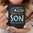 I Wear A Blue Puzzle For My Son Autism Aware Month Mom Dad Coffee Mug Funny Gifts