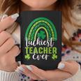 Luckiest Teacher Ever Rainbow Shamrock St Patricks Day Coffee Mug Funny Gifts