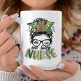 One Lucky Nurse St Patricks Day Messy Bun Leopard Shamrock Coffee Mug Funny Gifts